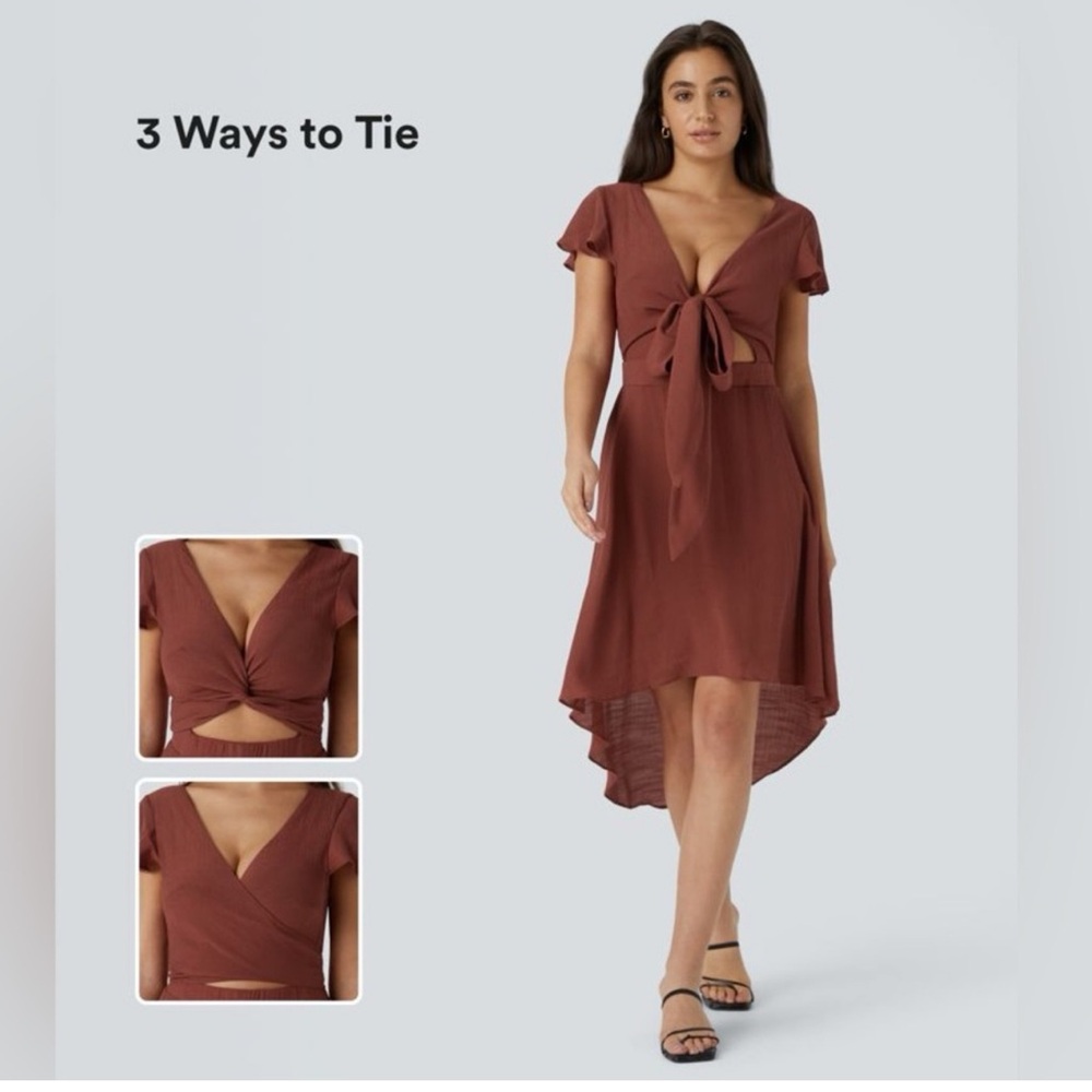 HALARA Brandy Snifter High Low Tie Front Cut-Out Dress Small